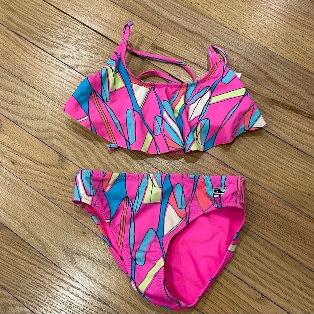 Vineyard Vines Kids Pink Multicolor Ruffle Bikini
